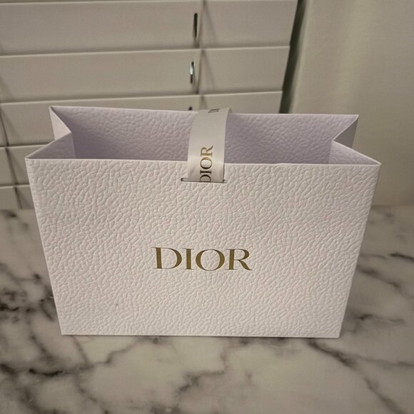 Authentic Dior White Pebbled Paper Gift Bag with Ribbon Handles | Small Size - Picture 1 of 5